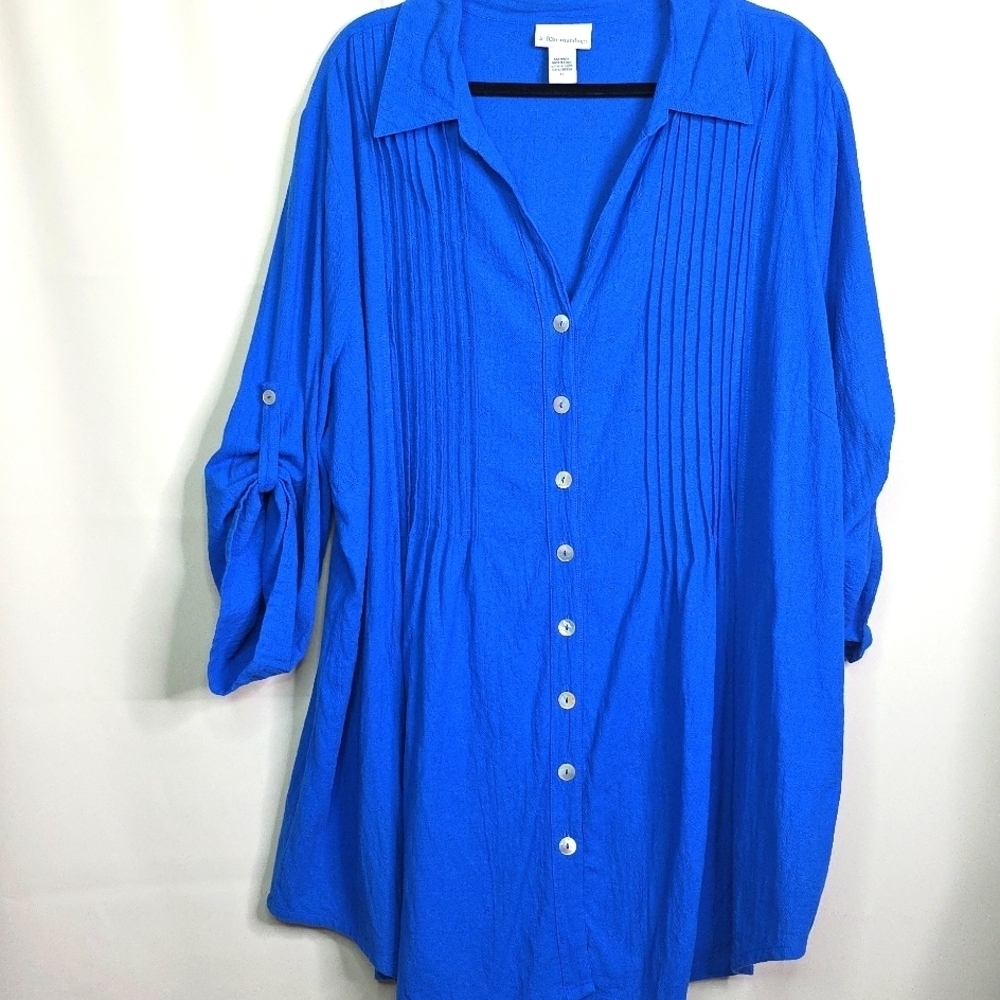 Soft Surroundings Plus SIZE 3X Top Royal Blue Button-Up Blouse Summer Vacation